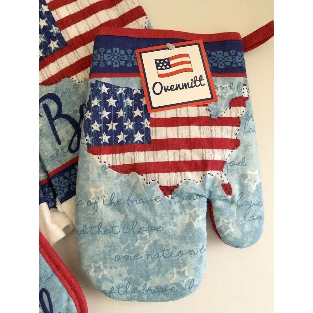 America The Beautiful Dish Towels Oven Mitt Potholder Set of 4 Beach Summer